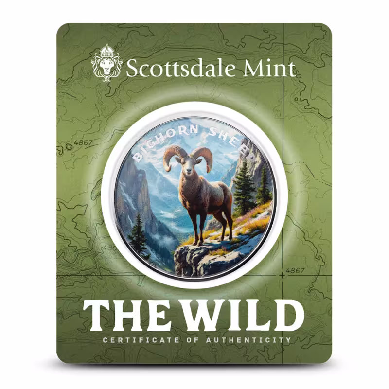 1 Colorized Scottsdale Silver The Wild Bighorn Sheep Round (Certi-Lock)