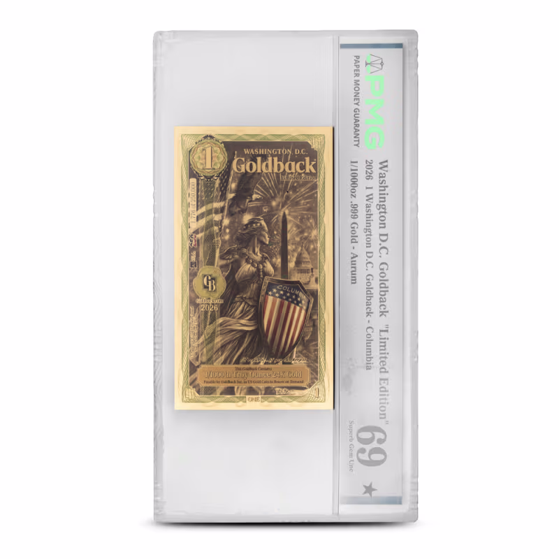 1 Colorized Washington D.C. Limited Edition Goldback Gold Note (Gem Sub 70)