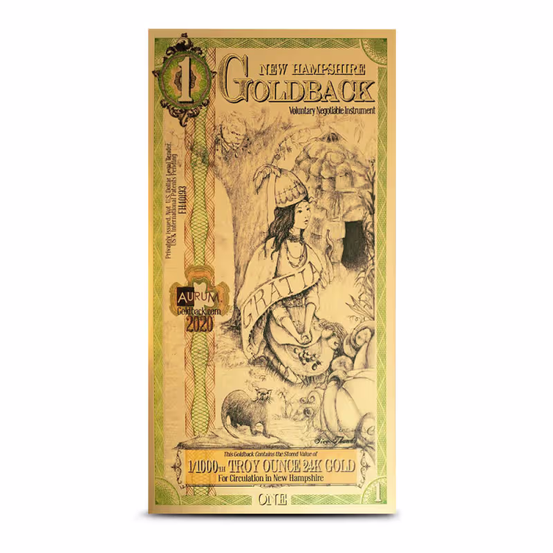1 New Hampshire Goldback Gold Note