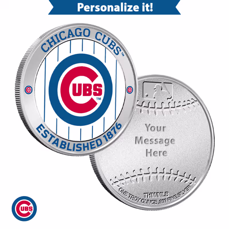 1 oz Colorized Engravable MLB Chicago Cubs Silver Round (New w/ Gift Box)