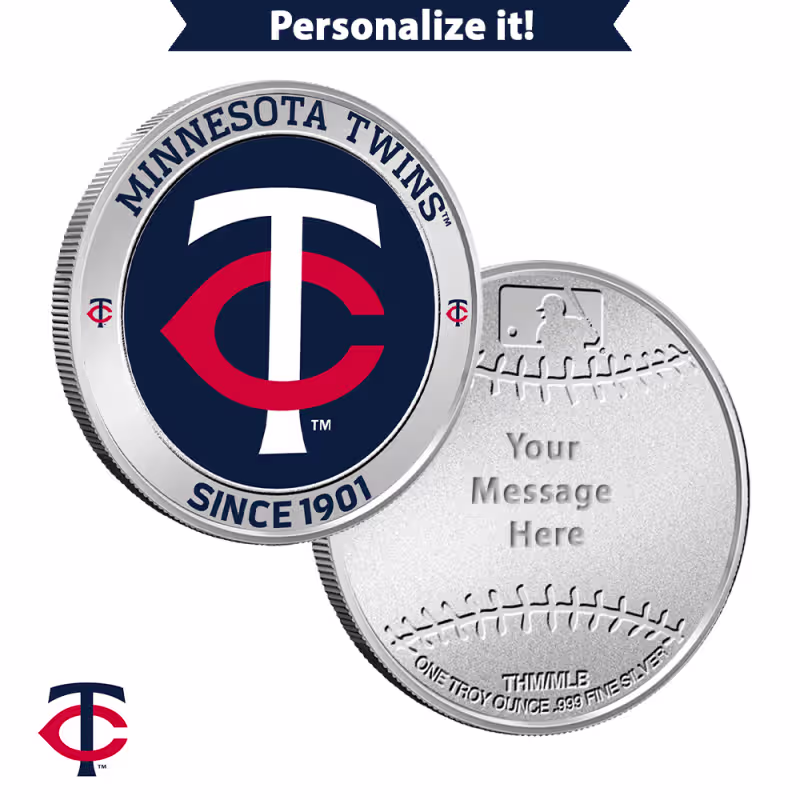 1 oz Colorized Engravable MLB Minnesota Twins Silver Round (New w/ Gift Box)
