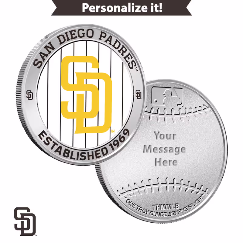 1 oz Colorized Engravable MLB San Diego Padres Silver Round (New w/ Gift Box)