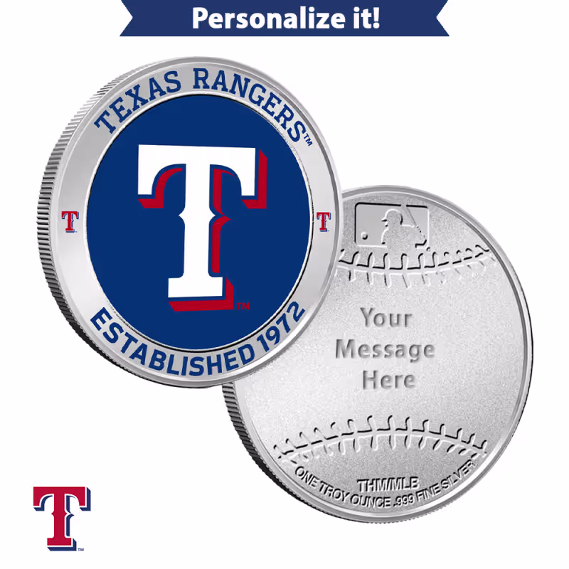 1 oz Colorized Engravable MLB Texas Rangers Silver Round (New w/ Gift Box)