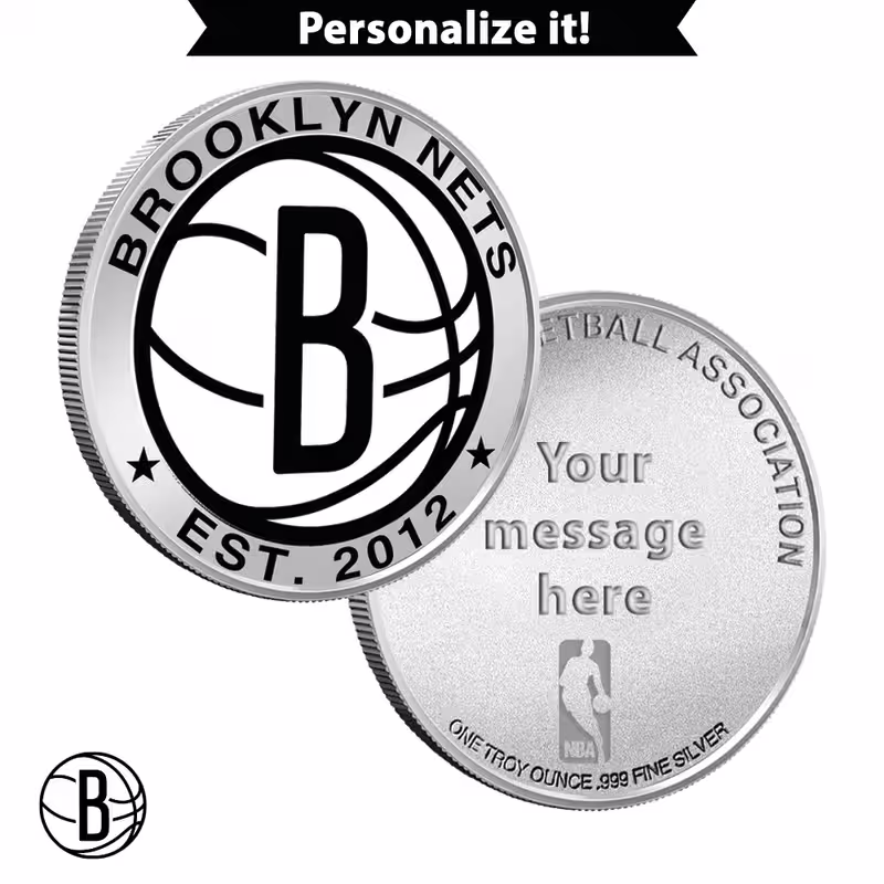 1 oz Colorized Engravable NBA Brooklyn Nets Silver Round (New w/ Gift Box)