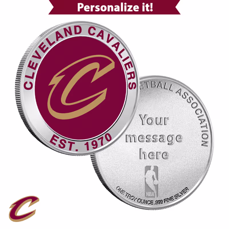 1 oz Colorized Engravable NBA Cleveland Cavaliers Silver Round (New w/ Gift Box)