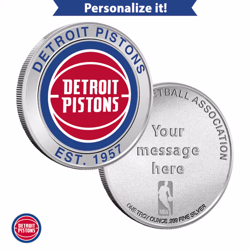1 oz Colorized Engravable NBA Detroit Pistons Silver Round (New w/ Gift Box)