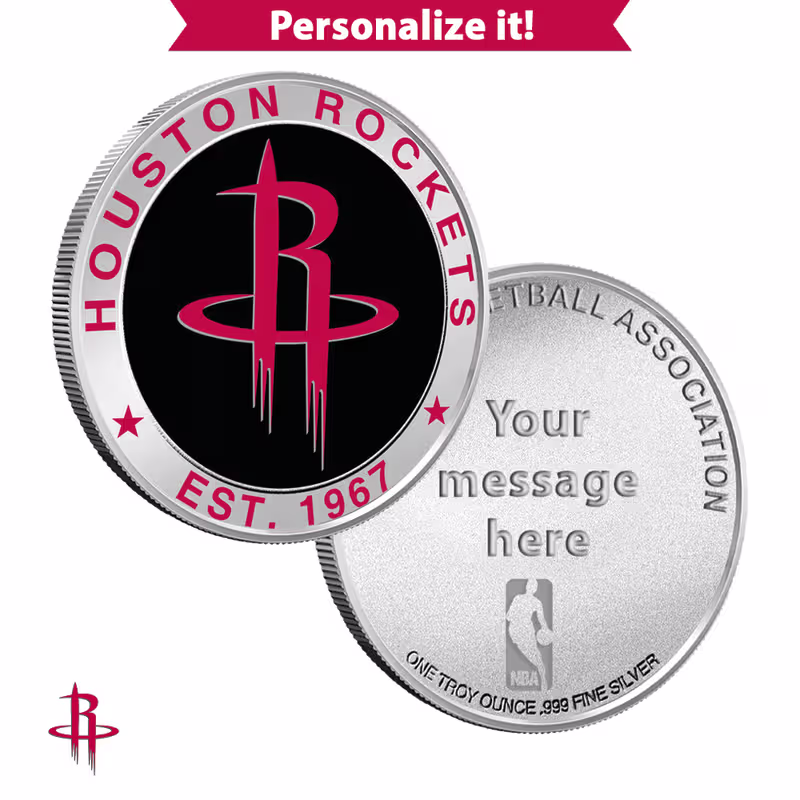 1 oz Colorized Engravable NBA Houston Rockets Silver Round (New w/ Gift Box)