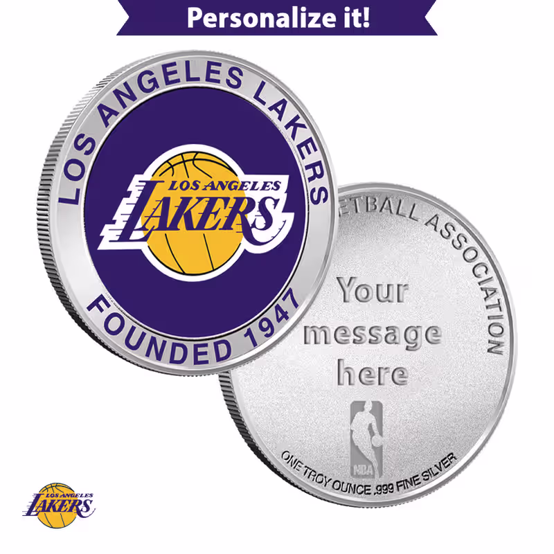 1 oz Colorized Engravable NBA Los Angeles Lakers Silver Round (New w/ Gift Box)