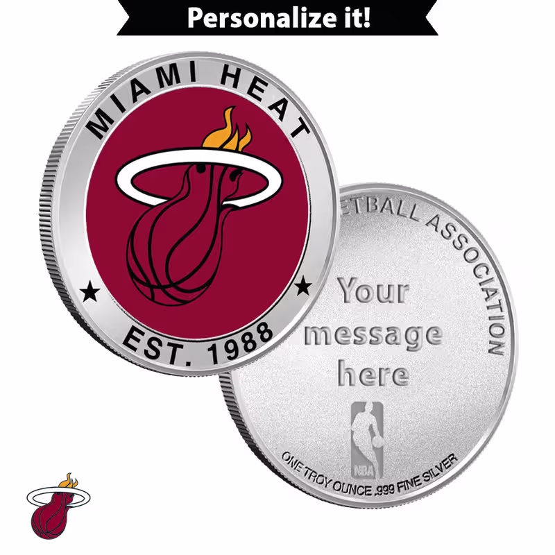 1 oz Colorized Engravable NBA Miami Heat Silver Round (New w/ Gift Box)