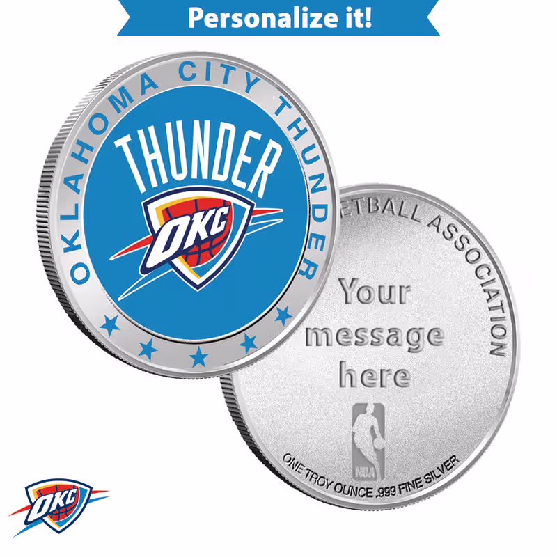 1 oz Colorized Engravable NBA Oklahoma City Thunder Silver Round (New w/ Gift Box)