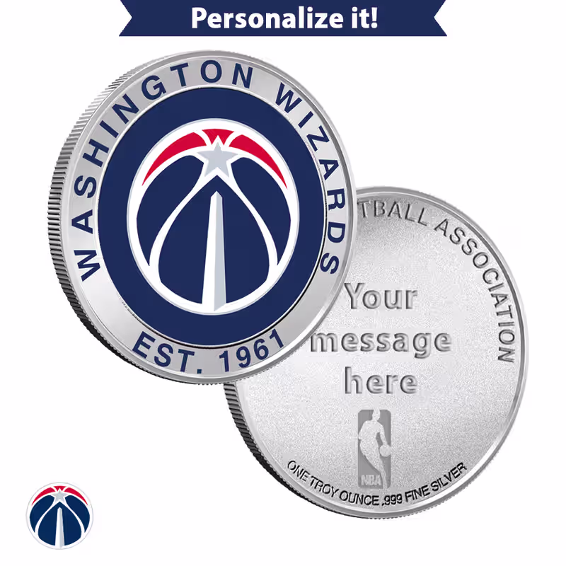 1 oz Colorized Engravable NBA Washington Wizards Silver Round (New w/ Gift Box)