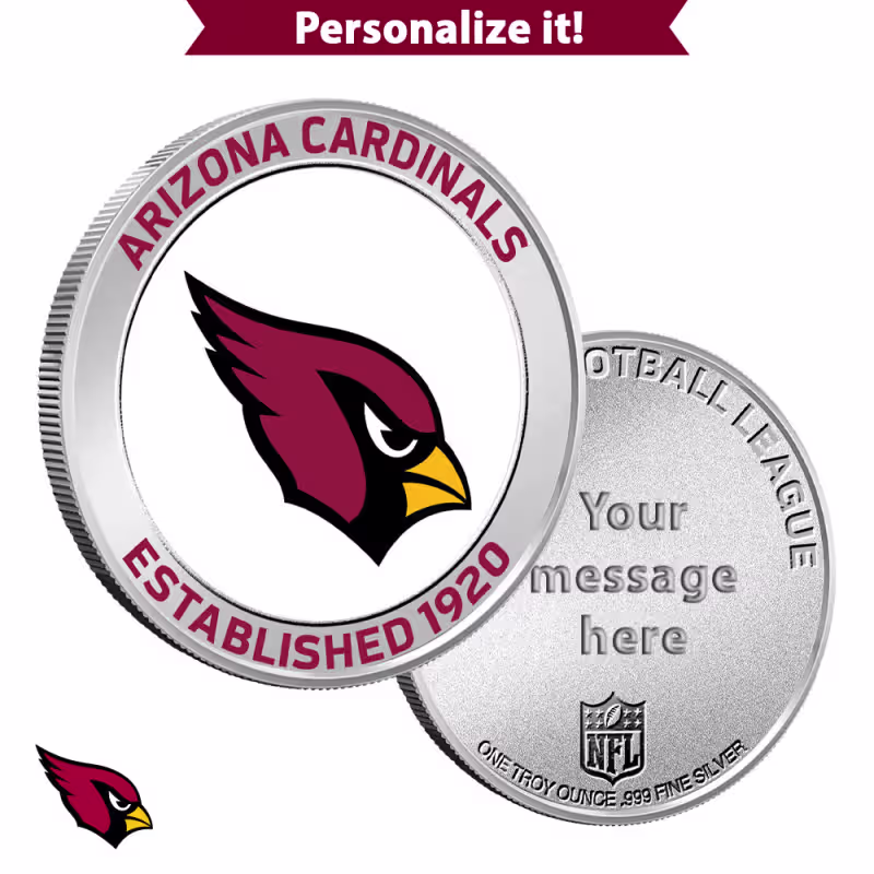 1 oz Colorized Engravable NFL Arizona Cardinals Silver Round