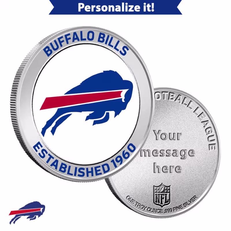 1 oz Colorized Engravable NFL Buffalo Bills Silver Round (New w/ Gift Box)