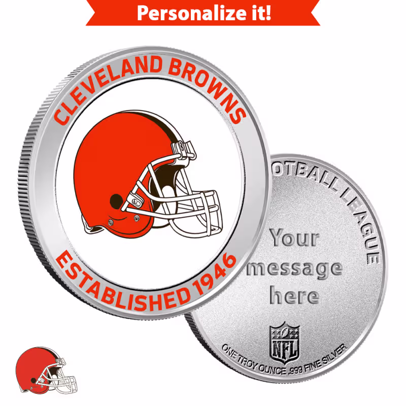 1 oz Colorized Engravable NFL Cleveland Browns Silver Round (New w/ Gift Box)