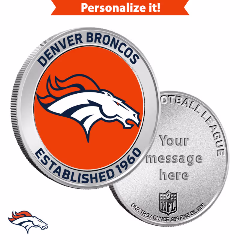 1 oz Colorized Engravable NFL Denver Broncos Silver Round (New w/ Gift Box)