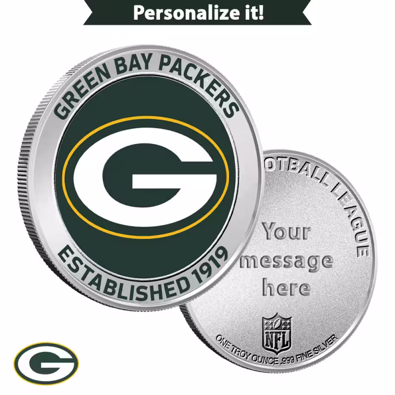1 oz Colorized Engravable NFL Green Bay Packers Silver Round (New w/ Gift Box)