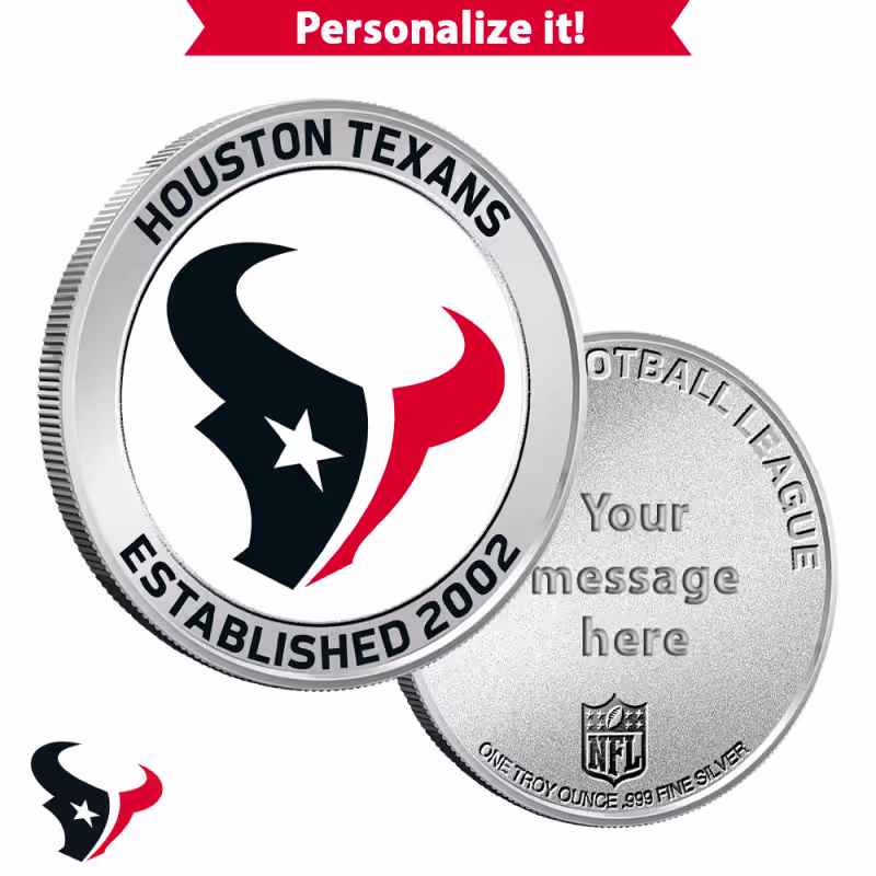 1 oz Colorized Engravable NFL Houston Texans Silver Round (New w/ Gift Box)