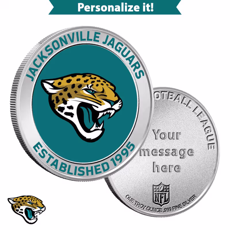 1 oz Colorized Engravable NFL Jacksonville Jaguars Silver Round (New w/ Gift Box)