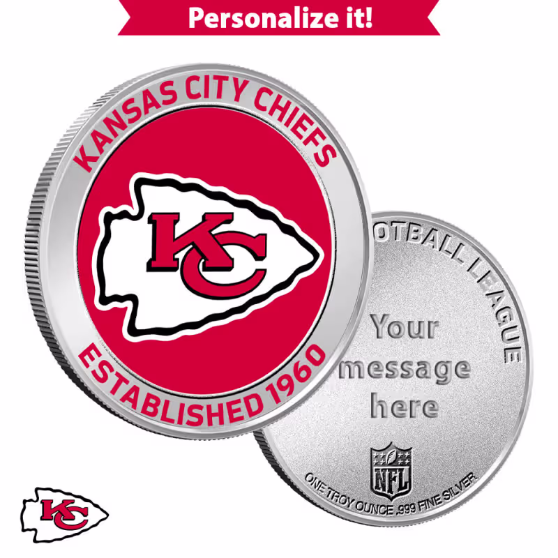 1 oz Colorized Engravable NFL Kansas City Chiefs Silver Round (New w/ Gift Box)