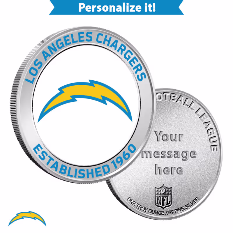 1 oz Colorized Engravable NFL Los Angeles Chargers Silver Round (New w/ Gift Box)