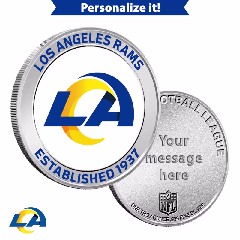 1 oz Colorized Engravable NFL Los Angeles Rams Silver Round (New w/ Gift Box)