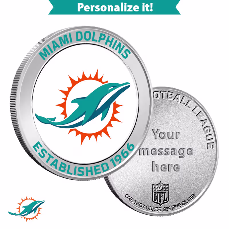 1 oz Colorized Engravable NFL Miami Dolphins Silver Round (New w/ Gift Box)