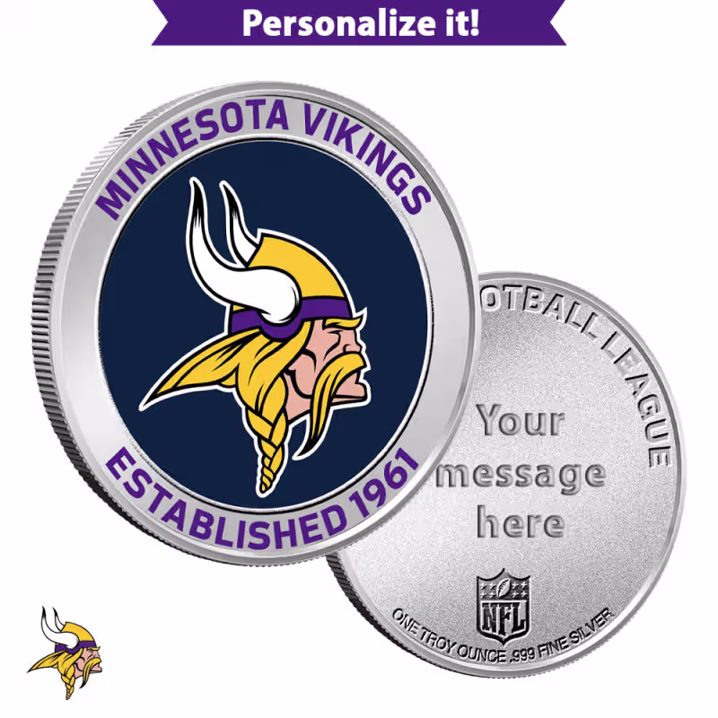 1 oz Colorized Engravable NFL Minnesota Vikings Silver Round (New w/ Gift Box)
