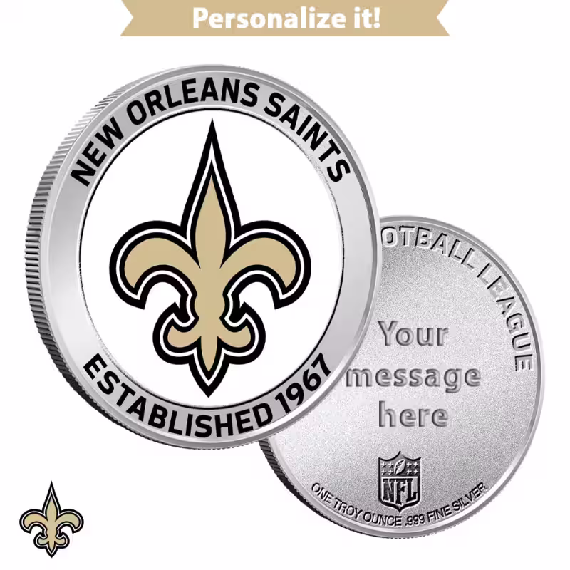 1 oz Colorized Engravable NFL New Orleans Saints Silver Round (New w/ Gift Box)