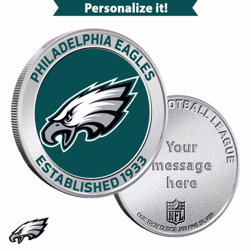 1 oz Colorized Engravable NFL Philadelphia Eagles Silver Round (New w/ Gift Box)