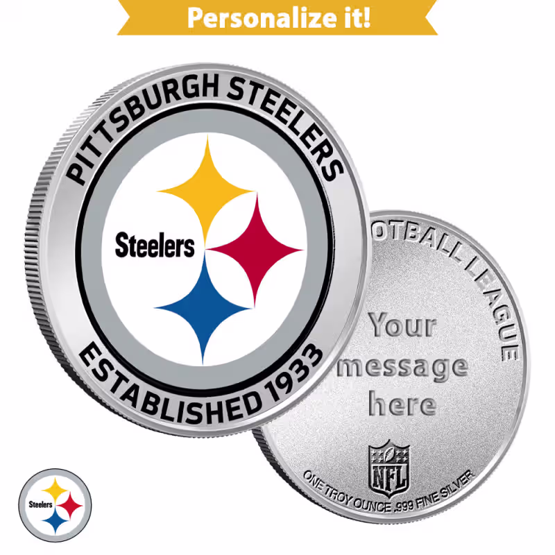 1 oz Colorized Engravable NFL Pittsburgh Steelers Silver Round (New w/ Gift Box)