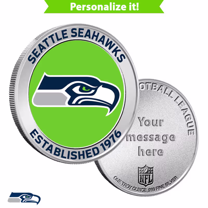 1 oz Colorized Engravable NFL Seattle Seahawks Silver Round (New w/ Gift Box)