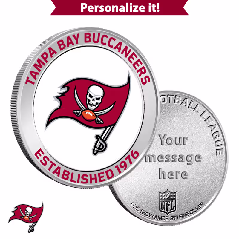 1 oz Colorized Engravable NFL Tampa Bay Buccaneers Silver Round (New w/ Gift Box)