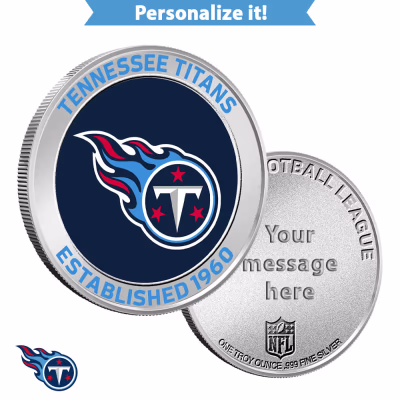 1 oz Colorized Engravable NFL Tennessee Titans Silver Round (New w/ Gift Box)