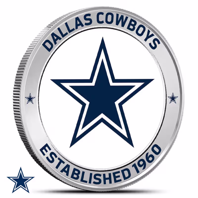 1 oz Colorized NFL Dallas Cowboys Silver Round (BU)