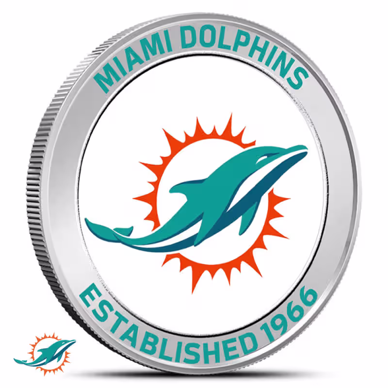 1 oz Colorized NFL Miami Dolphins Silver Round (BU)