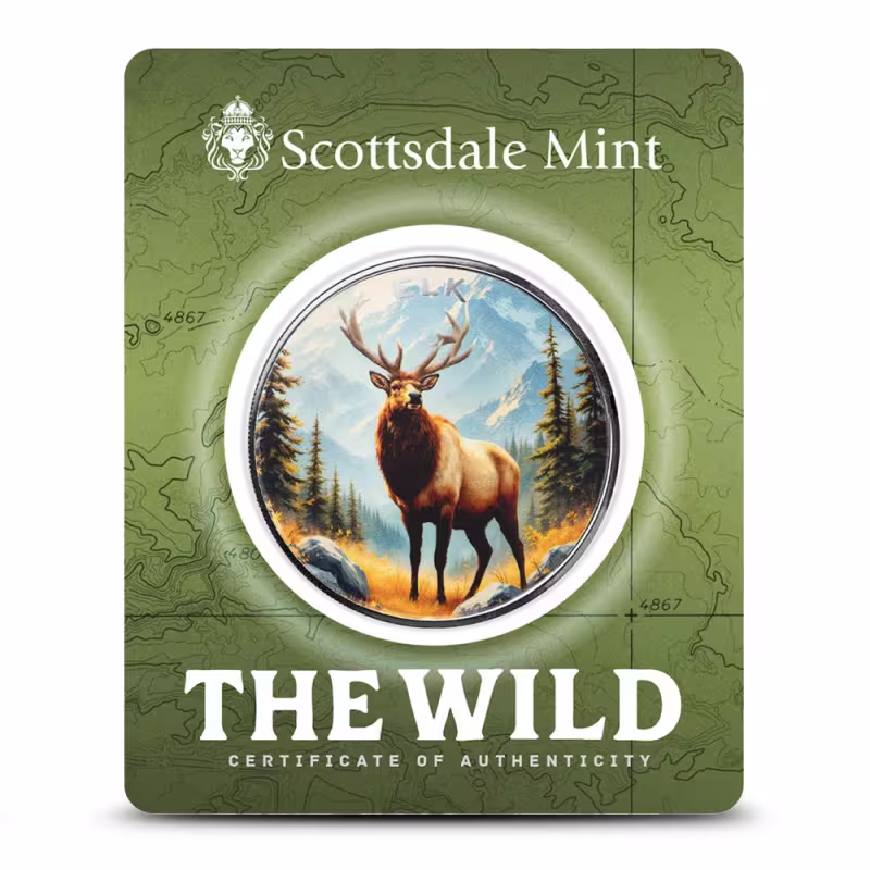 1 oz Colorized Scottsdale Silver The Wild Elk Round (Certi-Lock)