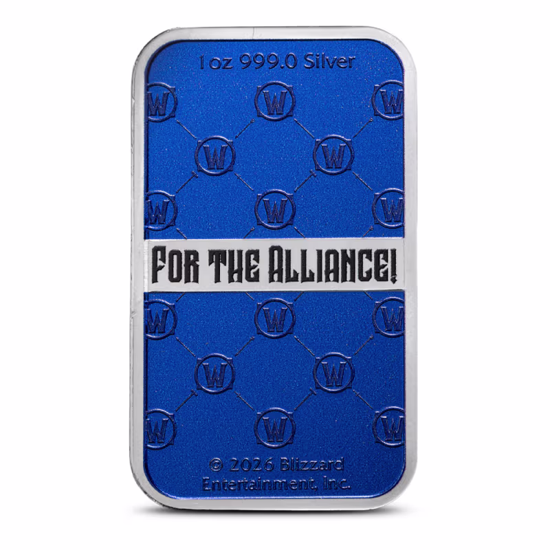 1 oz Colorized World of Warcraft Alliance Silver Bar (New)