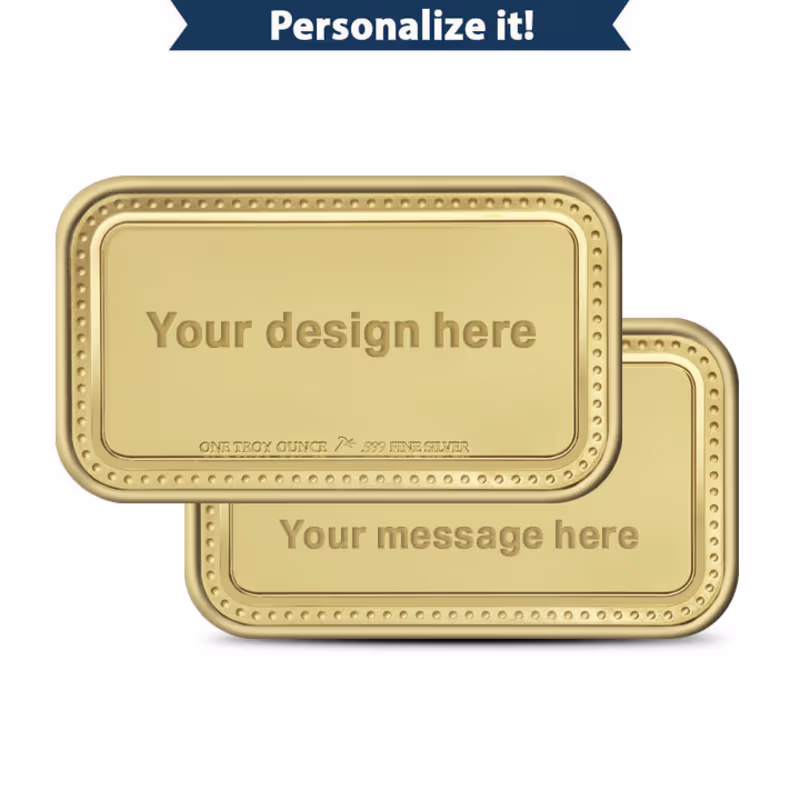 1 oz Design Your Own Engravable Gilded Silver Bar (New w/ Gift Box)