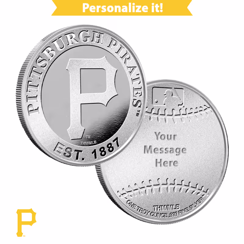 1 oz Engravable MLB Pittsburgh Pirates Silver Round (New w/ Gift Box)