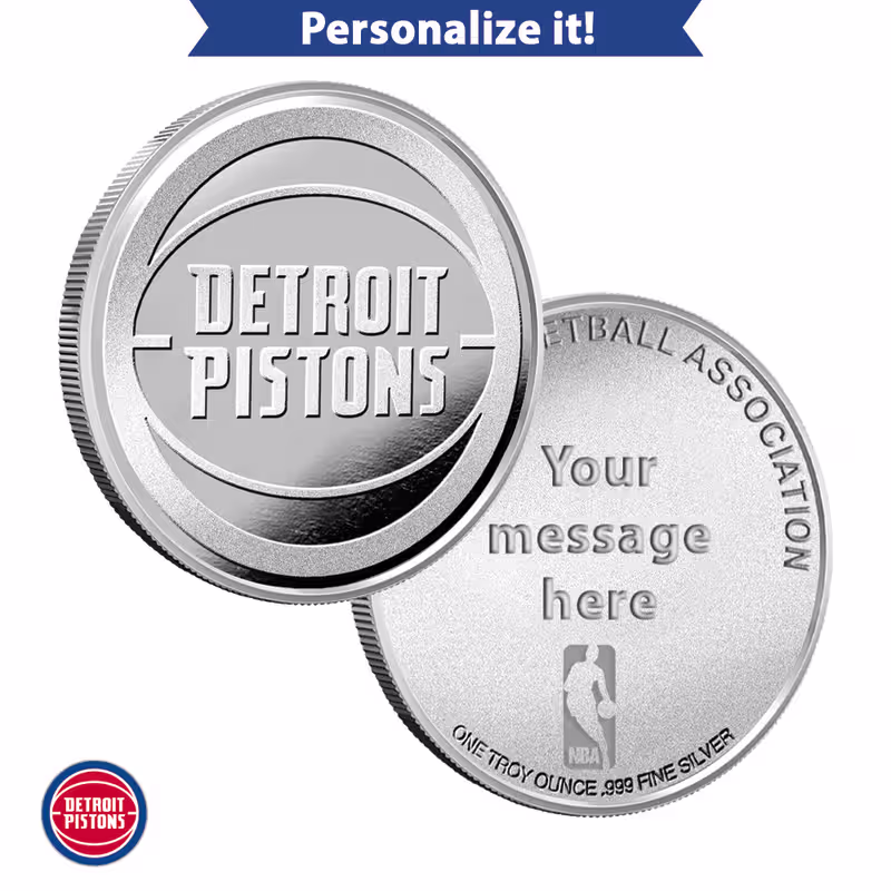 1 oz Engravable NBA Detroit Pistons Silver Round (New w/ Gift Box)
