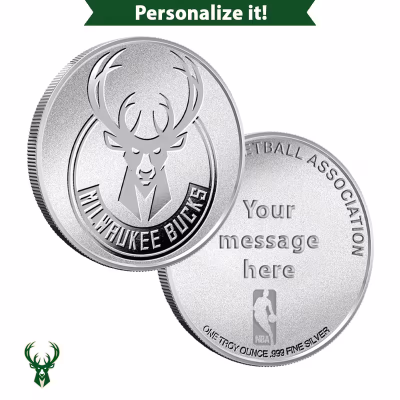 1 oz Engravable NBA Milwaukee Bucks Silver Round (New w/ Gift Box)