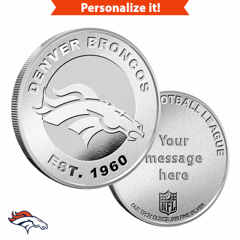 1 oz Engravable NFL Denver Broncos Silver Round (New w/ Gift Box)