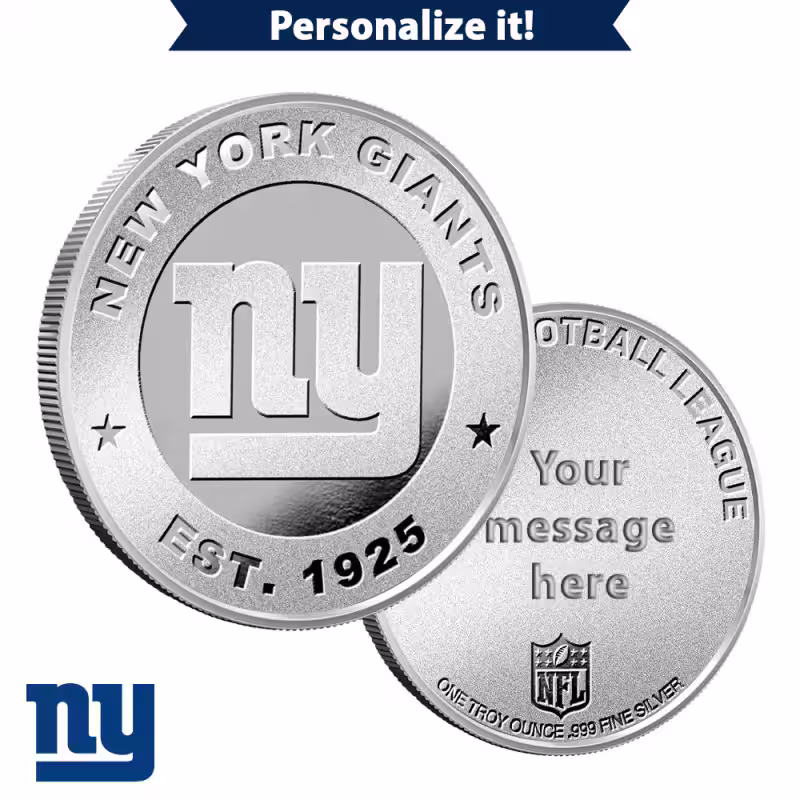1 oz Engravable NFL New York Giants Silver Round (New w/ Gift Box)