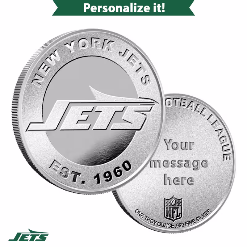 1 oz Engravable NFL New York Jets Silver Round (New w/ Gift Box)
