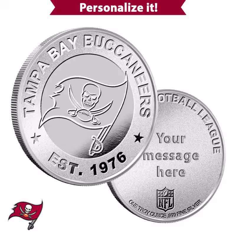 1 oz Engravable NFL Tampa Bay Buccaneers Silver Round (New w/ Gift Box)