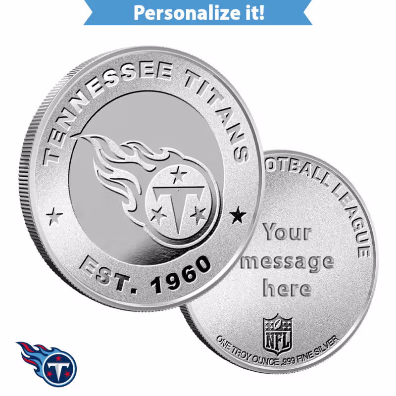 1 oz Engravable NFL Tennessee Titans Silver Round (New w/ Gift Box)