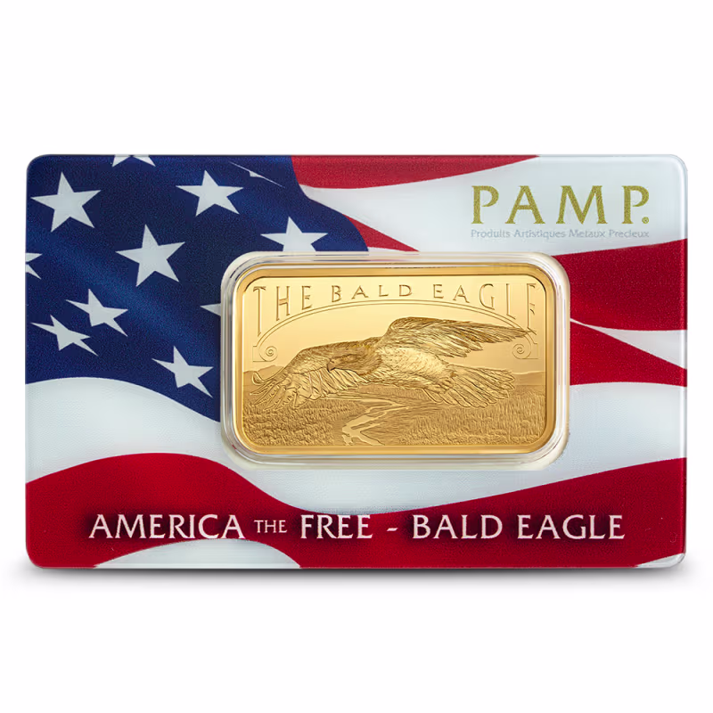 1 oz PAMP Suisse America the Free Bald Eagle Gold Bar