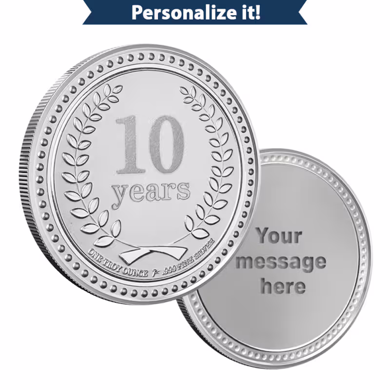 1 oz Silver Engravable 10 Years of Service Round (New w/Gift Box)