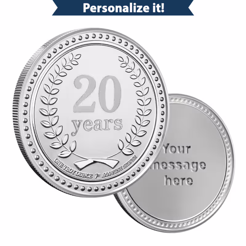 1 oz Silver Engravable 20 Years of Service Round (New w/Gift Box)
