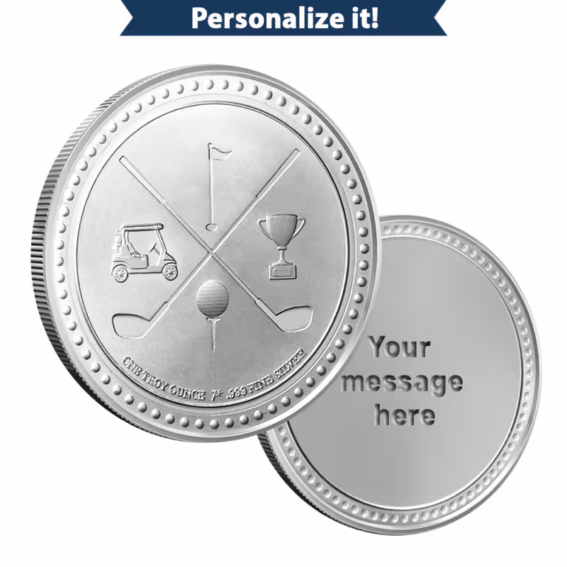 1 oz Silver Engravable Golf Lover Round (New w/Gift Box)
